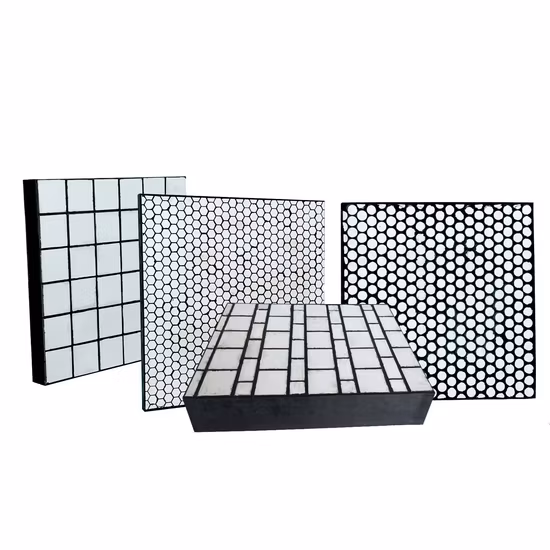 Rivestimento ceramico Zta resistente all'usura con supporto in gomma e materiale composito per contenitori